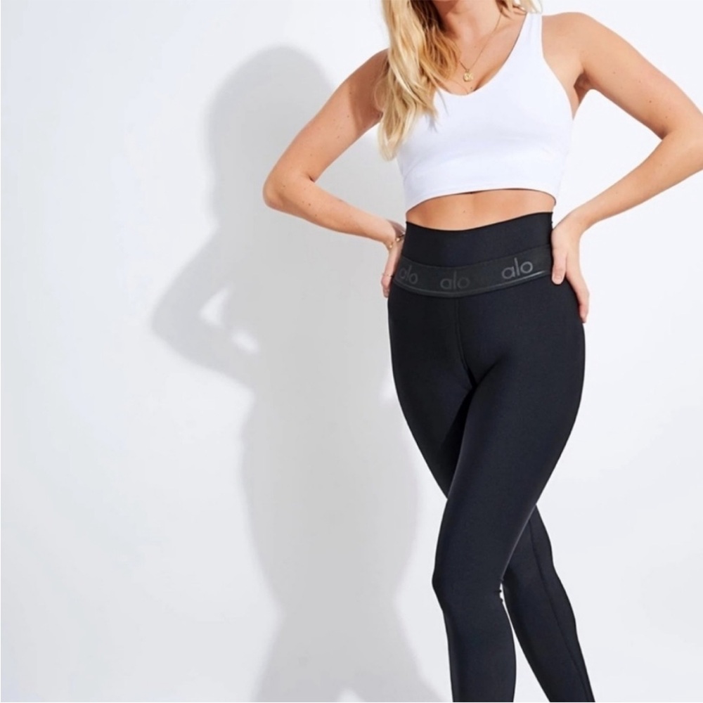 Alo Logo Waistband Black Leggings
